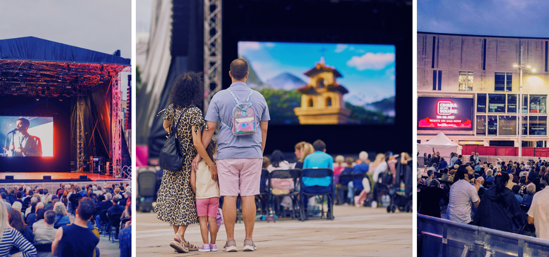 A large group of people watching films on Millennium Square